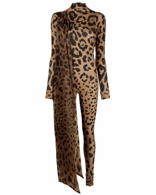 Atu Body Couture Natural Leopard-Print Bodycon Jumpsuit