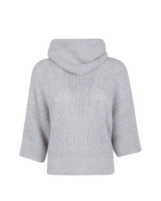 D.exterior Gray Sequin-Embellished Cowl-Neck Sweater