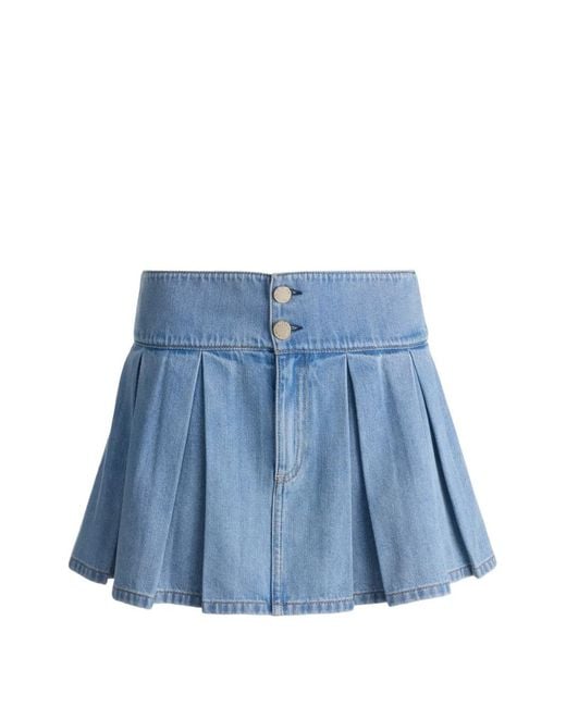 Alice + Olivia Blue Amy Pleated Denim Mini Skirt