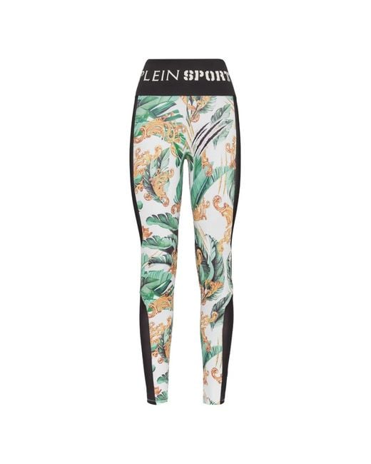 Philipp Plein Blue Logo-Waistband Graphic-Print Leggings