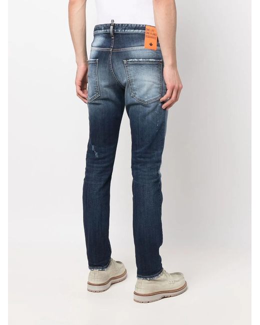DSquared² Blue Distressed Slim-leg Jeans - Men's - Cotton/spandex/elastane for men