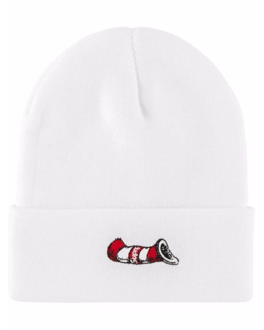 Supreme White Cat In The Hat Beanie Hat