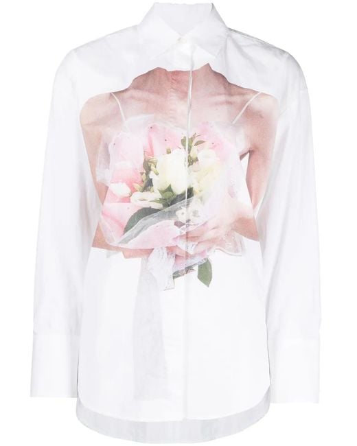 MSGM White Rose-Print Poplin Shirt