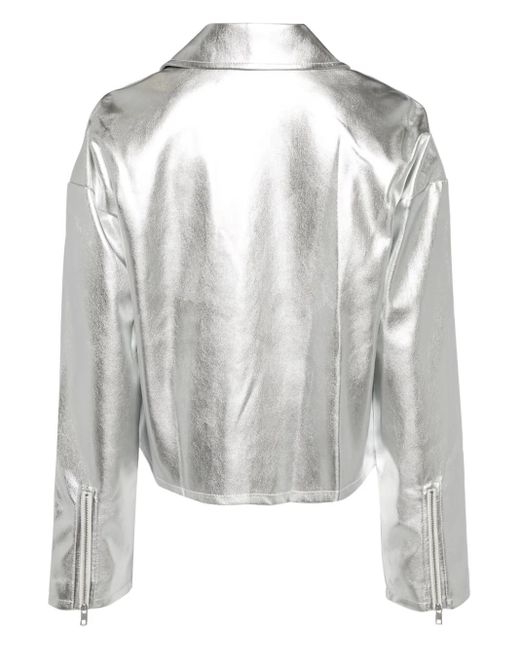 Staud Gray Lennox Metallic-Effect Jacket