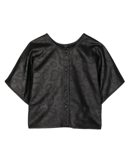 Yves Salomon Black Paisley-print Leather Top