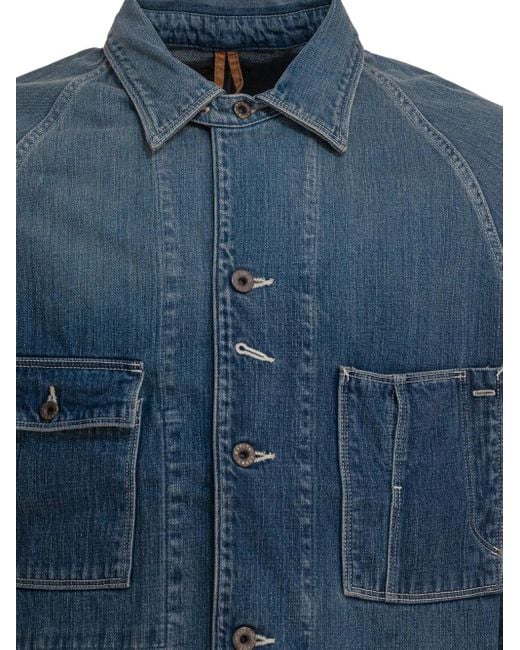 Kapital Blue Embroidered Patch-Pocket Denim Jacket for men
