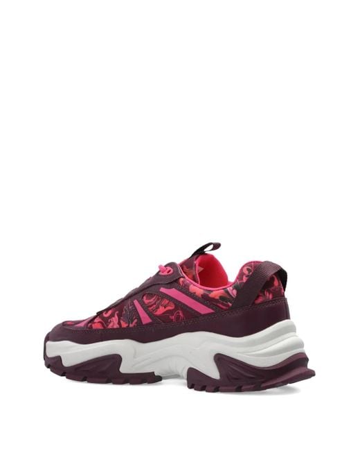 Versace Jeans Couture Purple Floral-Print Lace-Up Sneakers