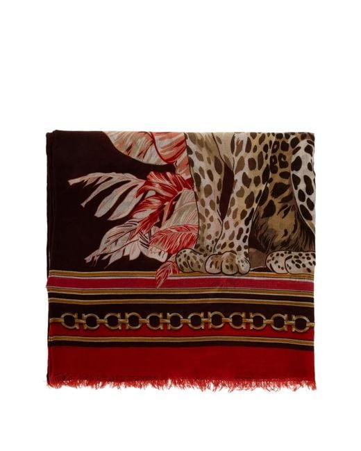 Sciarpa Leopardato Con Frange di Ferragamo in Red