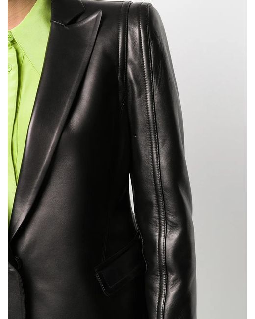 Valentino Garavani Black Single-Breasted Leather Blazer
