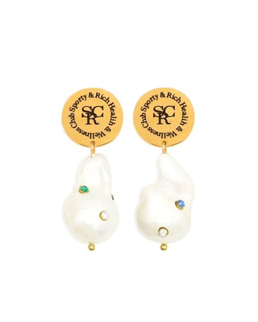 Sporty & Rich Metallic Rhinestone-embellished Pearl Earrings