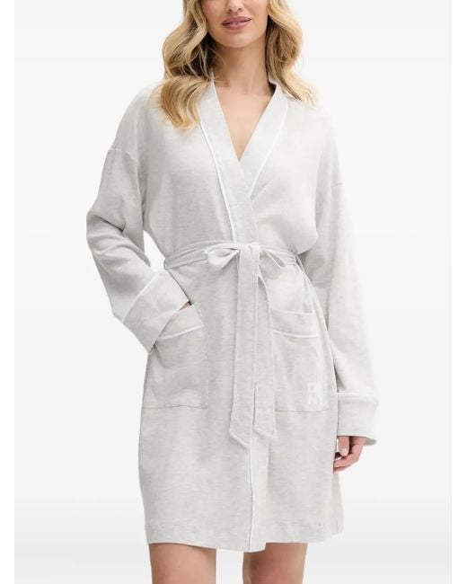 DKNY Gray Piping-Detail Belted Robe