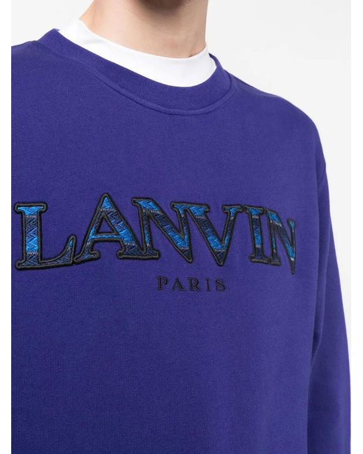 Lanvin Blue Embroidered-Logo Sweatshirt for men