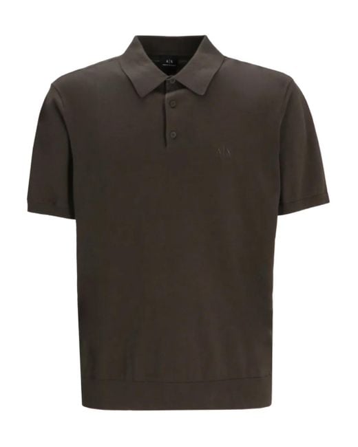 ARMANI EXCHANGE Black Logo-Embroidered Polo Top for men