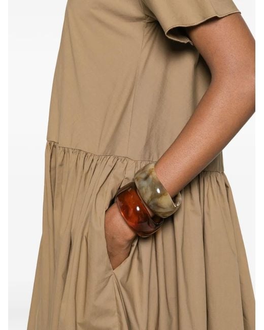 Susanne Bommer Natural Gathered Flared Midi Dress