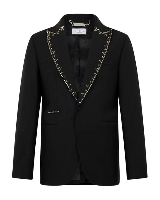Philipp Plein Black Blazer Lord Fit Lapel Studs for men