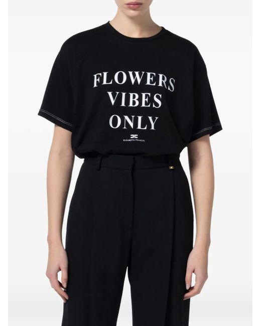 Elisabetta Franchi Black Text-Print T-Shirt