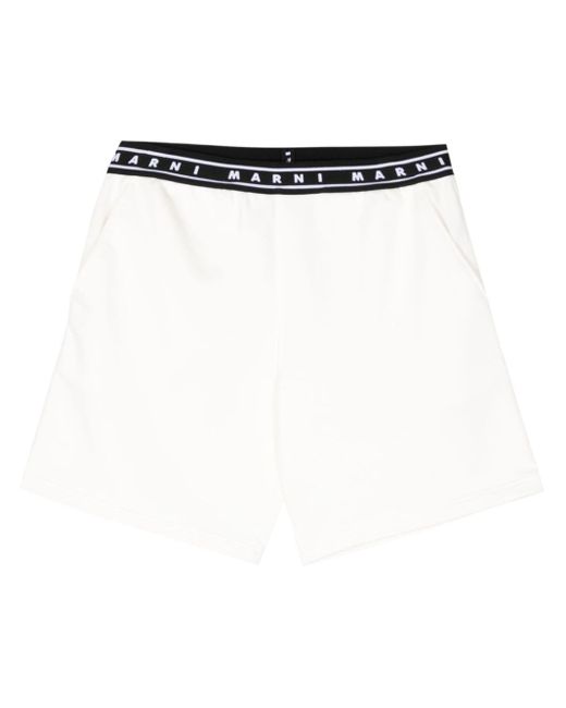 Marni White Logo-print Strap Cotton Shorts for men