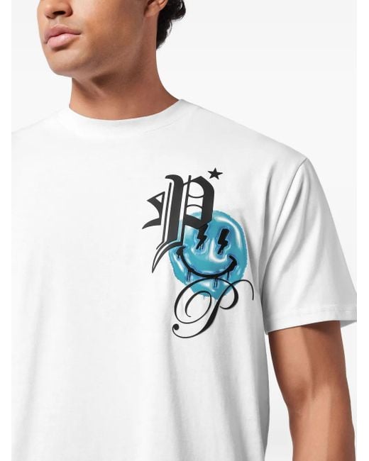 Philipp Plein White Round Neck T-Shirt Smile Balloon for men