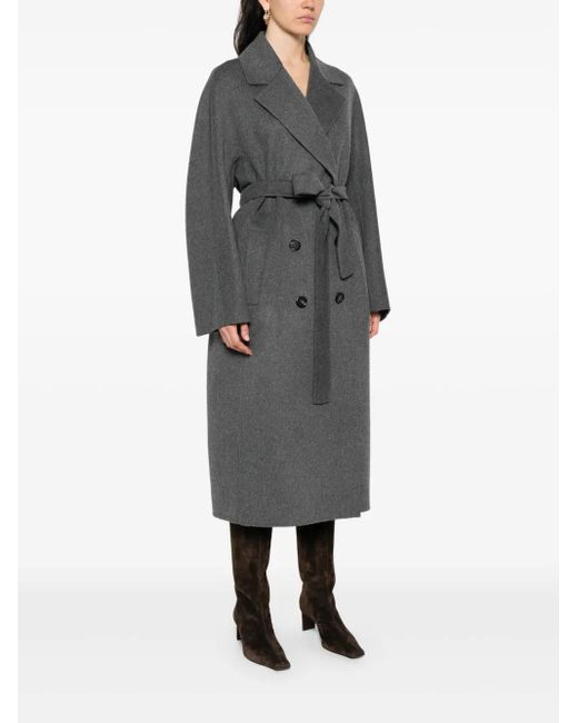 Max Mara Gray Belted Double-Breasted Coat