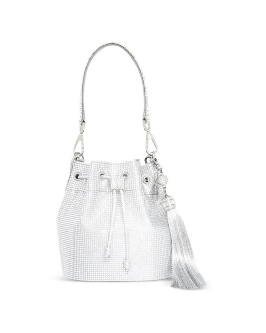 Judith Leiber White Piper Crystal-Embellished Tassel Tote Bag