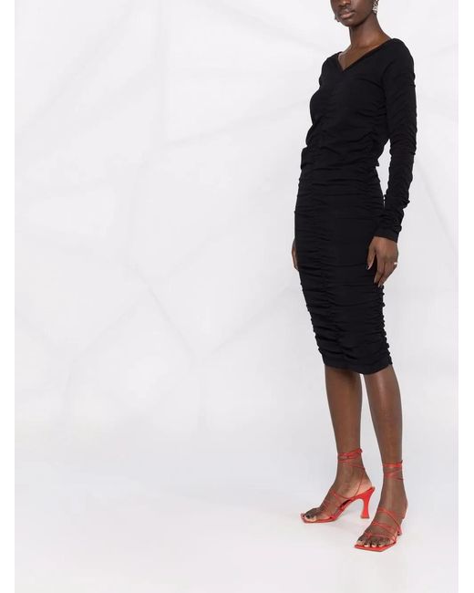 Helmut Lang Black Ruched Midi Dress