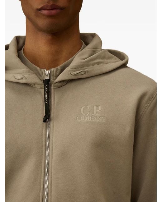C P Company Natural Logo-Detail Zip-Up Hoodie for men