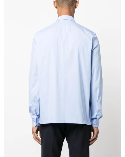Prada Blue Logo-Embroidered Long-Sleeve Shirt for men