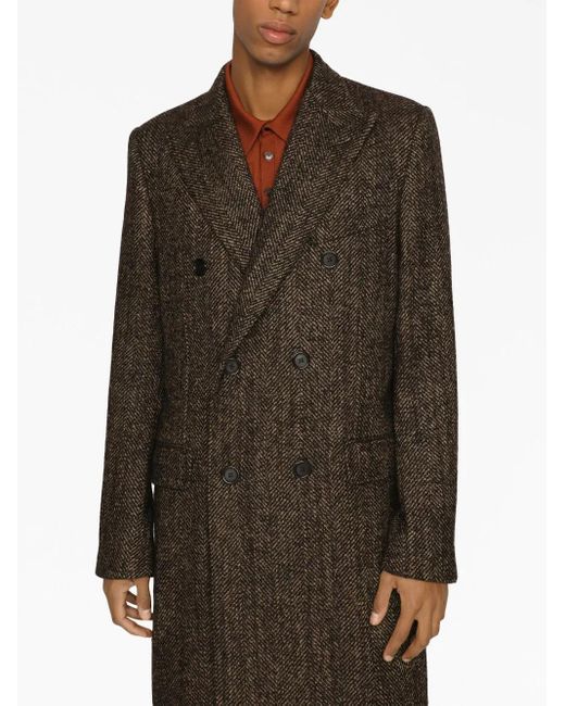 Dolce & Gabbana Gray Double-Breasted Herringbone Coat for men