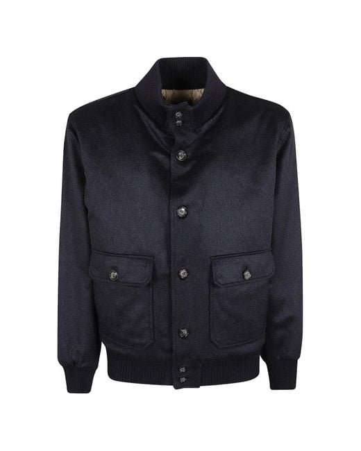 Barba Napoli Blue Button-Up Bomber Jacket for men