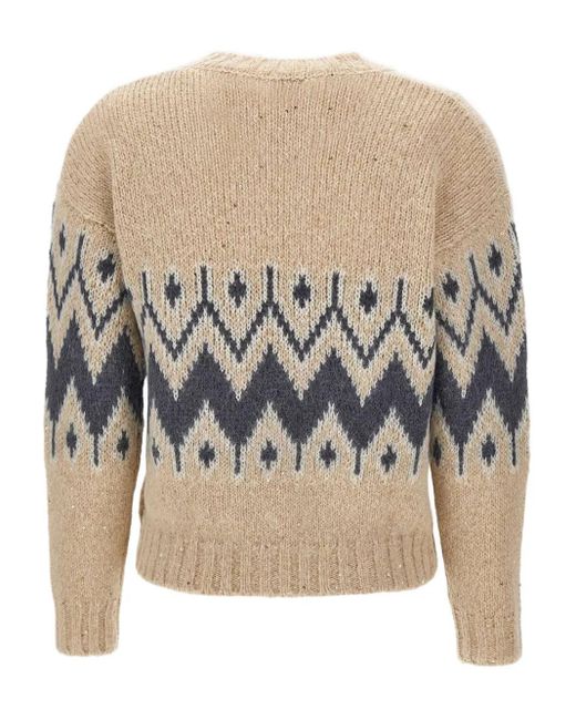 Eleventy Natural Geometric-Pattern Sweater