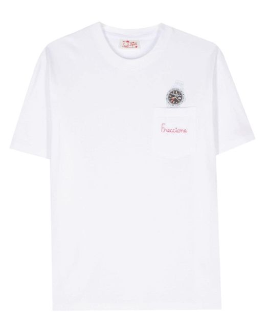 Mc2 Saint Barth White Austin Logo-embroidered T-shirt for men