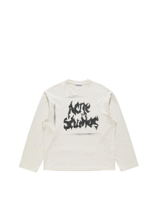 Acne White Logo-Print Distressed T-Shirt