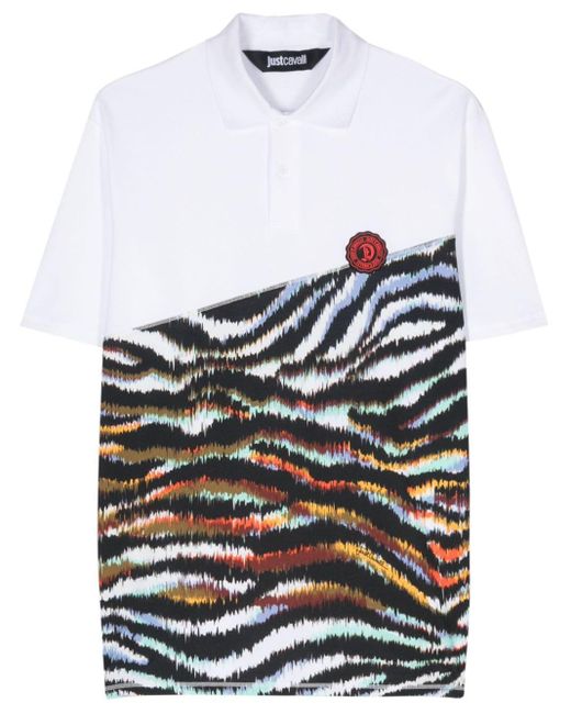 Just Cavalli White Zebra-print Logo-detail Polo Shirt for men