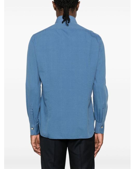 Kiton Blue Long-sleeve Cotton Shirt for men