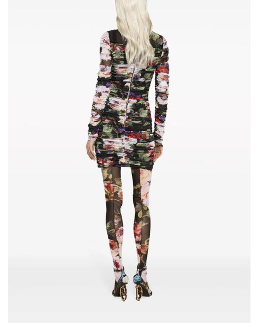 Abito Corto A Fiori di Dolce & Gabbana in Black
