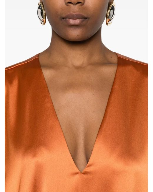 Atu Body Couture Orange Robe Longue En Satin À Col V