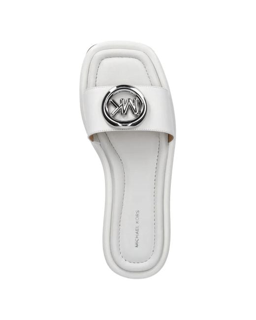 MICHAEL Michael Kors White Milan Logo-Plaque Flat Sandals