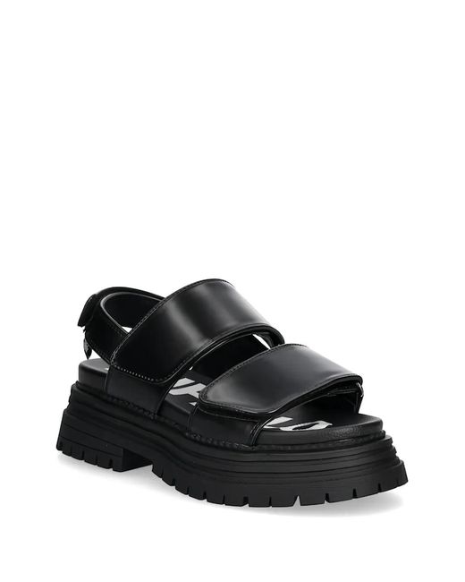 Buffalo Black Touch-Strap Platform Sandals