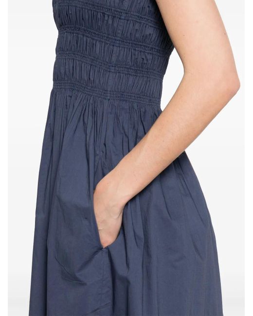 Matteau Blue Shirred-Bodice Midi Dress