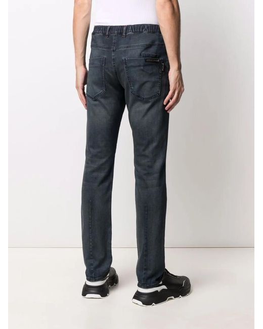 Philipp Plein Blue Elasticated-Waist Straight-Leg Jeans for men