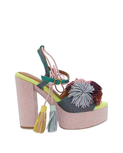 Kurt Geiger Green Pom Pom-Tie Platform Sandals