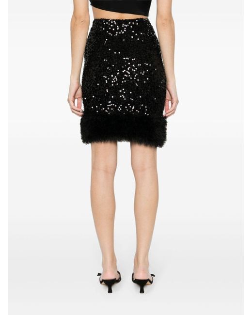 Moschino Jeans Black Sequin-embellished Faux Fur-detail Miniskirt