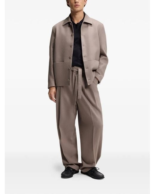HUGO Brown Button-Up Patch-Pocket Shirt Jacket for men