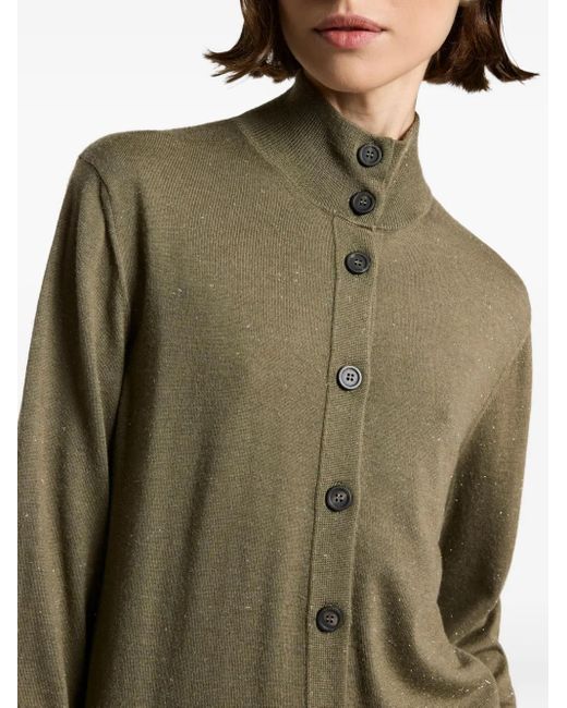 Peserico Green High-Neck Long-Sleeves Cardigan