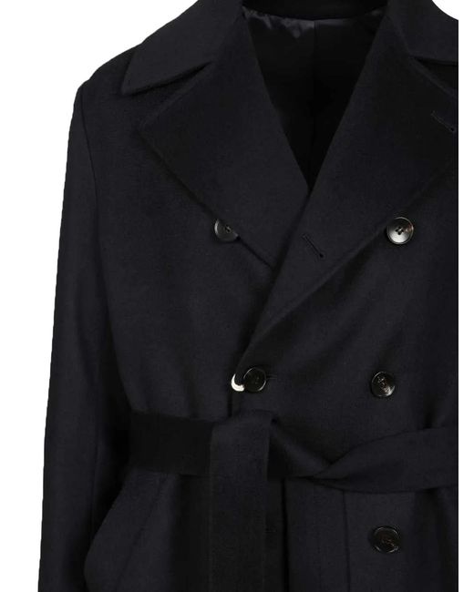 Guarinucci Black Double-Breasted Belted Coat for men