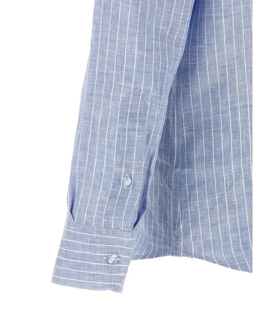 Etro Blue Striped Logo-Embroidery Shirt for men