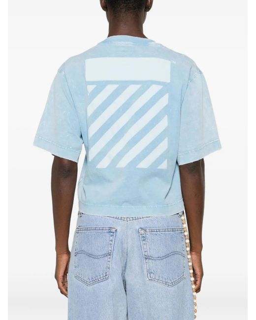 Off-White c/o Virgil Abloh Blue Logo-Print Cropped T-Shirt