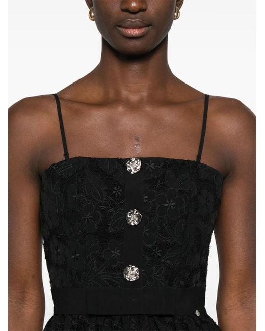 Nissa Black Floral-Lace Midi Dress