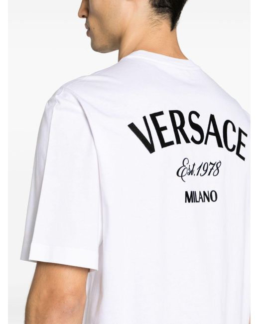 T-Shirt Milano Stamp Con Ricamo di Versace in White da Uomo