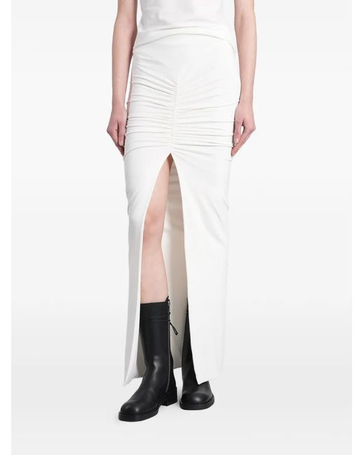 ANGELICA MONTINI STUDIOS White Lana Ruched Slit-Detail Maxi Skirt
